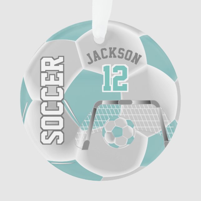 Ornamento Teal e White Personalizam ⚽ Bola de Futebol (Frente)