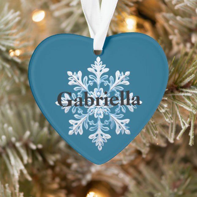 Ornamento Teal Light Blue Snowflake Nome de Natal (Árvore)