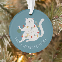 Ornamento Tenha um gato de luzes de fada de Natal sujas