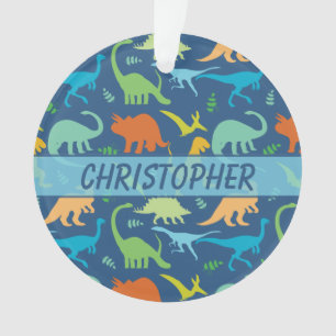 Ornamento Teste padrão colorido do dinossauro a personaliza