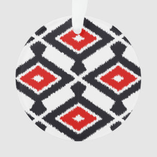 Ornamento Teste padrão de Ikat - obscuridade - vermelho,