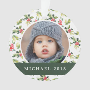 Ornamento Teste padrão do azevinho, da baga & do pinho do