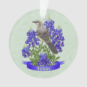 Ornamento Texas State Mockingbird & Bluebonnet Flower