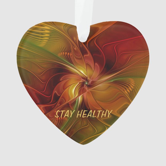 Ornamento Texto de Arte Verde Marrom abstrato Vermelho Laran (Verso)