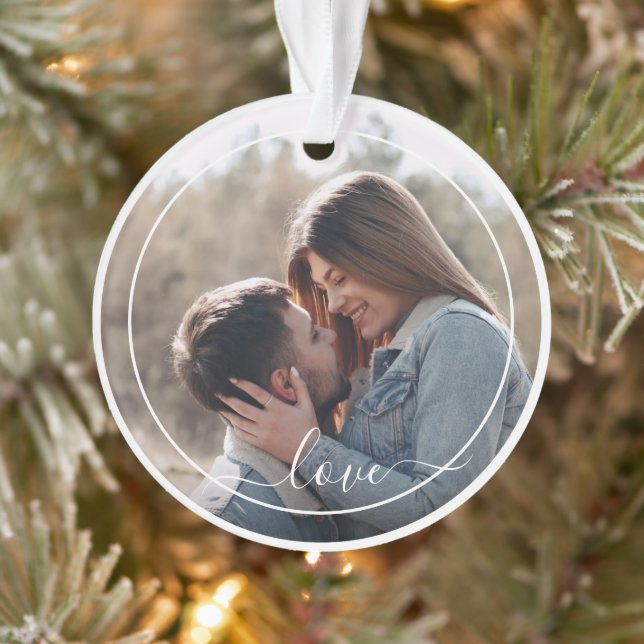 Ornamento Texto de Citação de Amor Personalizado Simples Fot (Árvore)