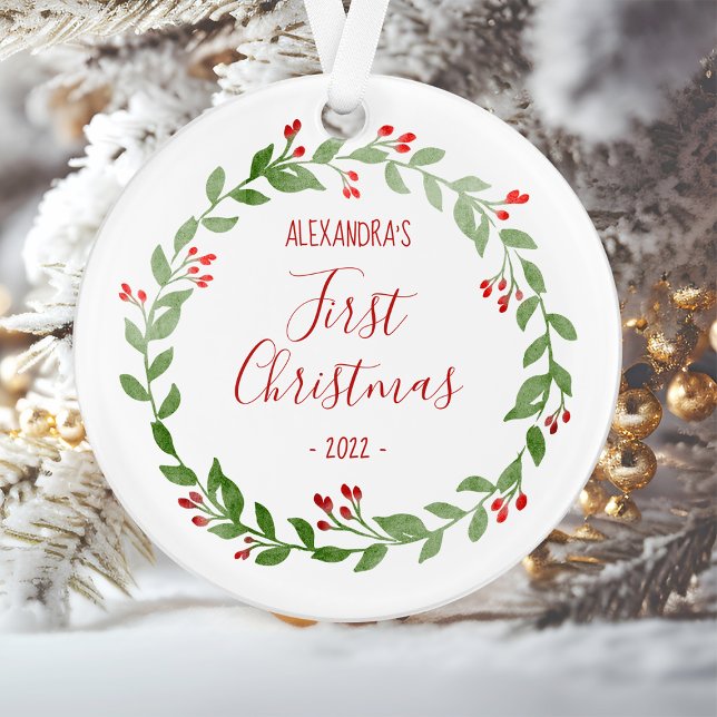 Ornamento Texto Vermelho da Fotônica do Primeiro Natal do Be (Criador carregado)