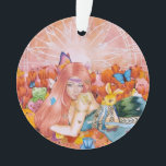 Ornamento The Afternoon<br><div class="desc">Everything is pink and warm tones from the background to the young lady hair,  pink sky,  pink tulips,  stufftoys and etc 
Art title: The Afternoon
Medium: Mix Media (watercolor,  acrylic,  and colored pencils on watercolor paper camvas)
Size: 12 x 18 inch
Date: January 19,  2022</div>