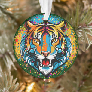Ornamento Tinta de cores Arco-íris Cabeça de Tigre