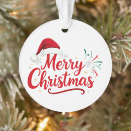 Ornamento Tipografia Feliz Natal com Chapéu de Papai Noel e 