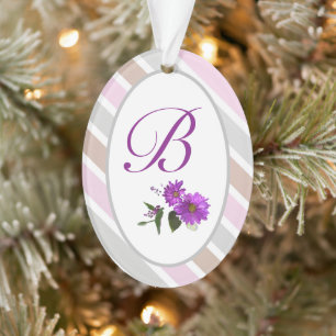 Ornamento Tons Suaves de Stripes Diagonais Monogramas Rosa
