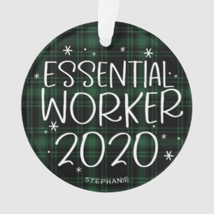 Ornamento Trabalhador Essencial 2020 Covid Natal Xadrez Verd