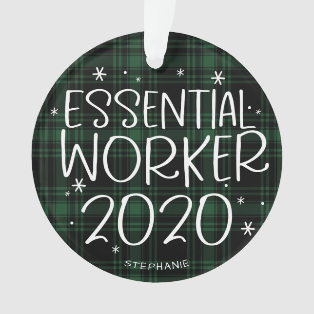 Ornamento Trabalhador Essencial 2020 Covid Natal Xadrez Verd (Frente)