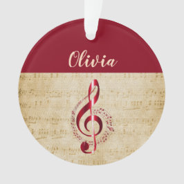 Ornamento Treble Clef Red Vintage Music Name