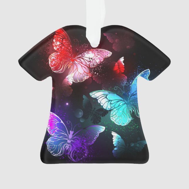 Ornamento Três Borboletas brilhantes sobre o fundo noturno (Frente)