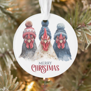 Ornamento Trio de Galinhas de Natal de Inverno 