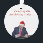 Ornamento Trump Christmas: Ele é fazer lista<br><div class="desc">Ele era o candidato oficial do GOP, mas alguns republicanos acharam que ele não era o candidato certo. Ele não ganhou o voto popular e, devido a algum sistema eleitoral ultrapassado, estamos presos a ele nos próximos 4 anos. E sua (3ª) esposa? Uma ex-modelo que costumava ter a sua própria...</div>