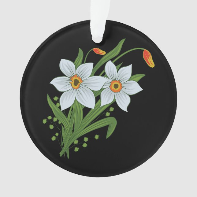 Ornamento Tulipas e Narcisos Flores Fundo Preto (Frente)