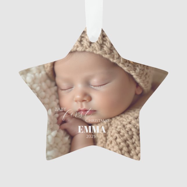 Ornamento Two Photos Minimalist Baby First Christmas (Frente)