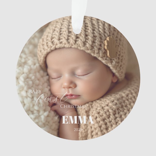 Ornamento Two Photos Minimalist Baby First Christmas (Frente)