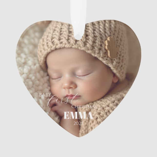 Ornamento Two Photos Minimalist Baby First Christmas (Frente)