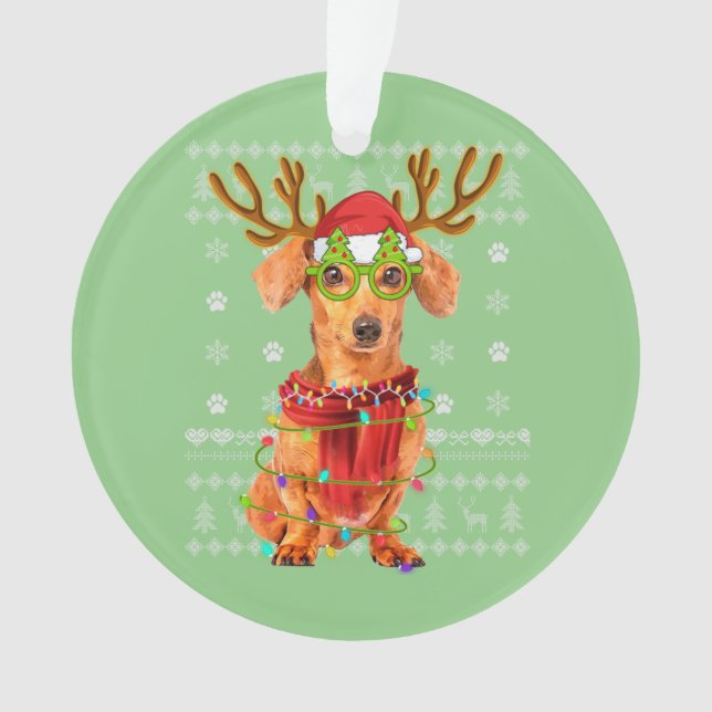 Ornamento Ugly Sweater Christmas Lights Dachshund Dog Puppy (Frente)
