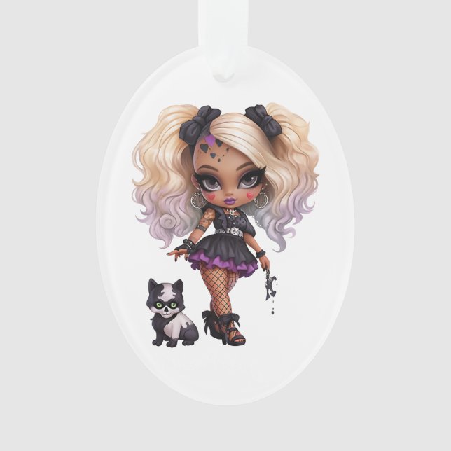 Ornamento Uma Coleção de Design de Halloween de Menina Fofa  (Frente)