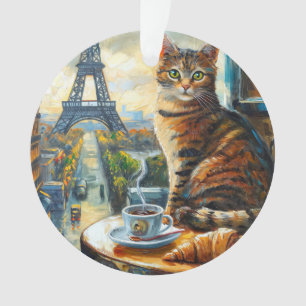 Ornamento Uma Manhã em Paris   Gato Malhado em um Café