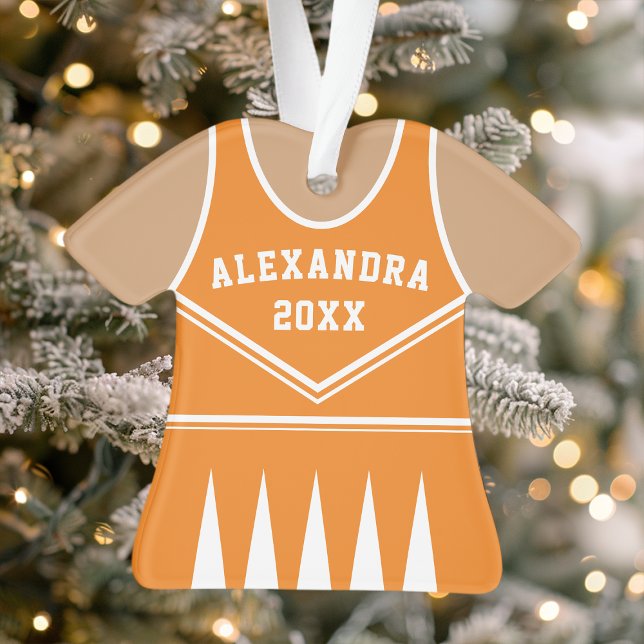 Ornamento Uniforme de Cheerleader Laranja Personalizado (Criador carregado)