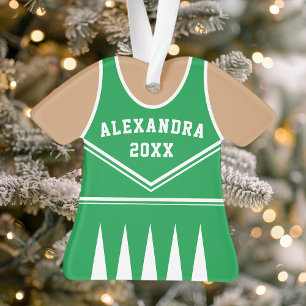 Ornamento Uniforme de Cheerleader Verde Personalizado