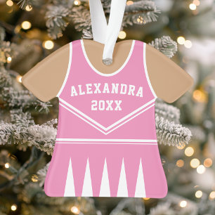 Ornamento Uniforme Personalizado de Cheerleader Rosa