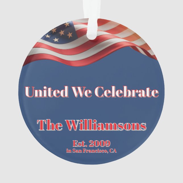 Ornamento United We Celebrate • 1776–2026 Family Keepsake (Verso)