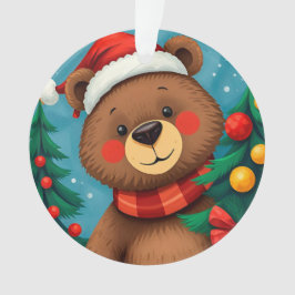 Ornamento Ursinho de Inverno Fofo com Brilho 🎄 Gorro de Pap