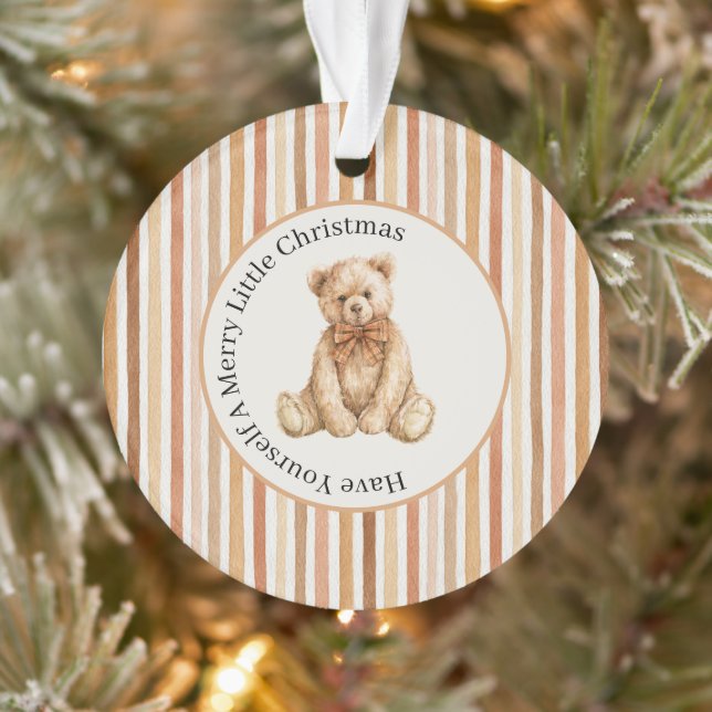 Ornamento Ursinho de Natal Listras Bege Cacau (Árvore)
