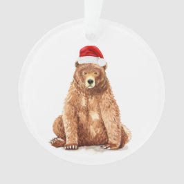 Ornamento Urso de Aquarela com Papai Noel