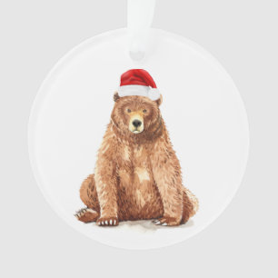 Ornamento Urso de Aquarela com Papai Noel