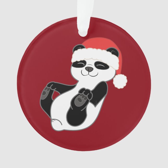 Ornamento Urso de panda do Natal com o chapéu vermelho do (Frente)