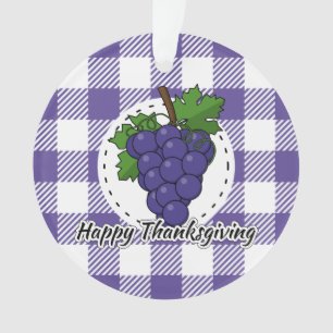Ornamento Uva na Xadrez Violeta - Feliz Ação de Graças
