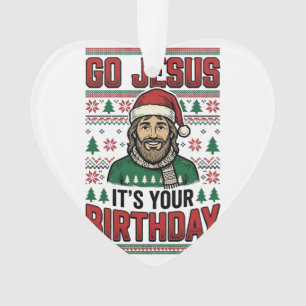 Ornamento Vá Jesus Camisa Vintage de Natal de Aniversário