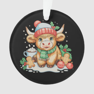 Ornamento Vaca Alta Escocesa de Natal Bezerra Fofa Chapéu do