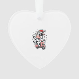 Ornamento Vaca de Natal Andando de Scooter Rosa Vetor Vintag
