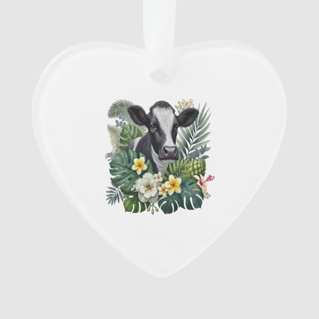 Ornamento Vaca em Floral Jungle Png, Vaca Tropical (Frente)