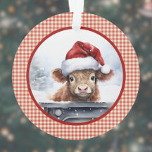 Vaca Highland no Natal Cute Santa Hat Gingham