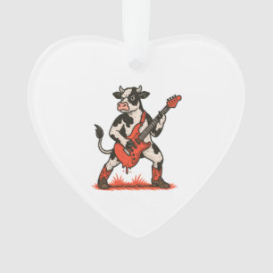 Ornamento Vaca Rocker PNG, Vaca Tocando Guitarra