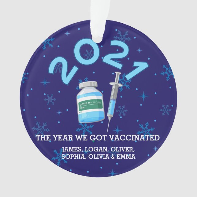 Ornamento Vacina de Nomes Familiares Personalizados de 2021  (Frente)