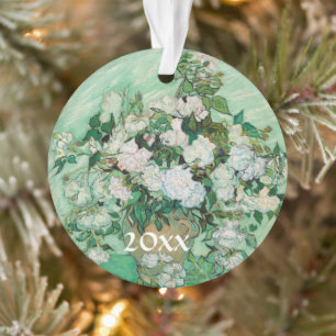 Ornamento Van Gogh Vase com Rosas Rosa Vintage Arte Floral