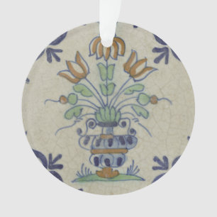 Ornamento Vaso de Tulipa Holandesa em Azulejo Delft Antigo: