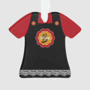 Ornamento Vermelho Bonito com Cinza Pinafora Lace Trim. Nata