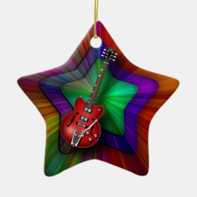 Ornamento vermelho da estrela da guitarra (Frente)