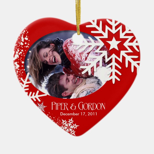 Ornamento (vermelho) da foto dos flocos de neve do (Frente)