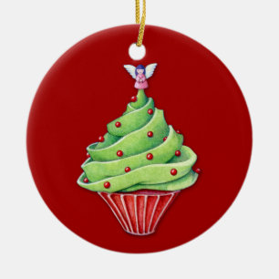 Ornamento vermelho de Cupcake de Árvore de Natal